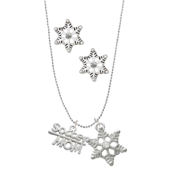 Delight Jewelry Silvertone Soccer Mom Silver tone Snowflake Charm Necklace and Stud Earrings