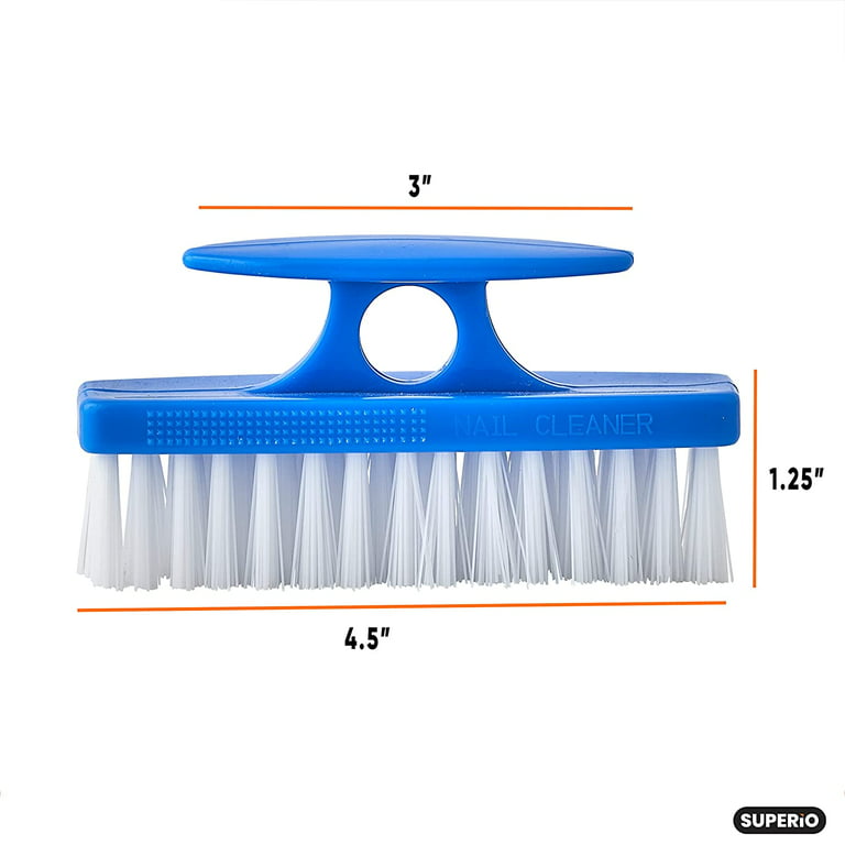 Superio Blue Nail Brush Cleaner with Handle, 3 Pack - Durable