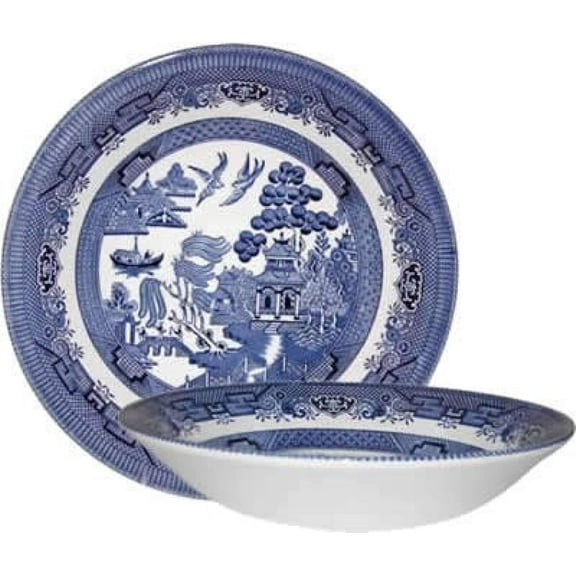 Churchill Blue Willow Coupe Soup Bowls 8", Set of 4
