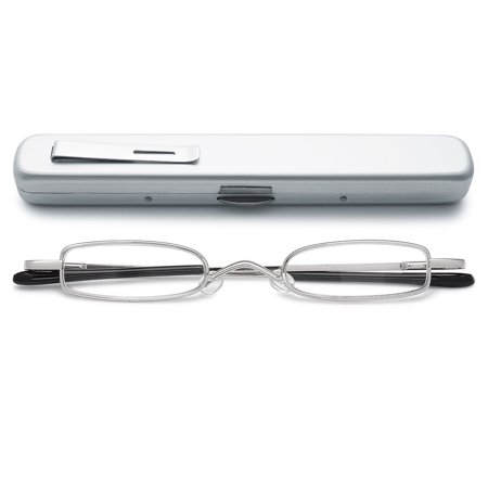 MAGIMODAC Mini Reading Glasses Compact Metal Eyeglasses for Men Women Spring Hinge Lightweight Portable Clip with Aluminum Case Readers Travel