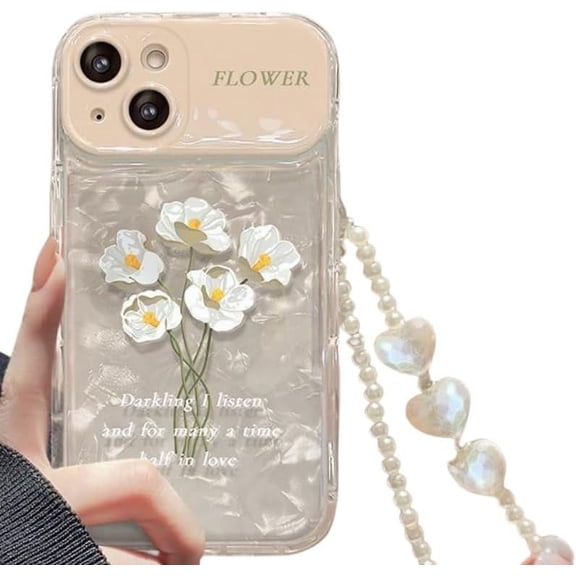 Flip Large Mirror White Bouquet Case, Translucent Design, Cartoon, with Mirror, Anti-wear and Anti-Drop, for iPhone 15 14 13 12 11 Pro Max Mini XS XR 7 8 6 Phone Case (P4,iPhone 13 Mini)