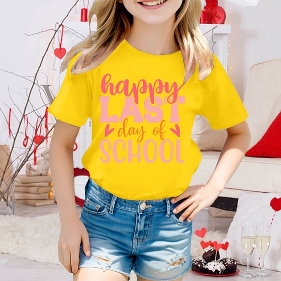 FYEGRE Girls Academic Graduation T-Shirt, Kids Graphic Short Sleeve Tee for School Ceremony, Youth Comfort Wear for Graduation Party, Outdoor Activities and Daily Life Yellow 3-4 Years