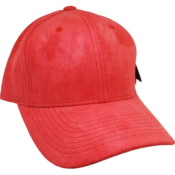 Plain Faux Suede Leather Mens Baseball Cap [Curved Bill - Red - Adjustable]