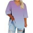 thumbnail image 3 of Womens Oversized Plus Size Tops, 3/4 Sleeve Shirts for Women Summer Fashion Ombre Tie Dye V Neck T-Shirts Spring Clothes, 3 of 5