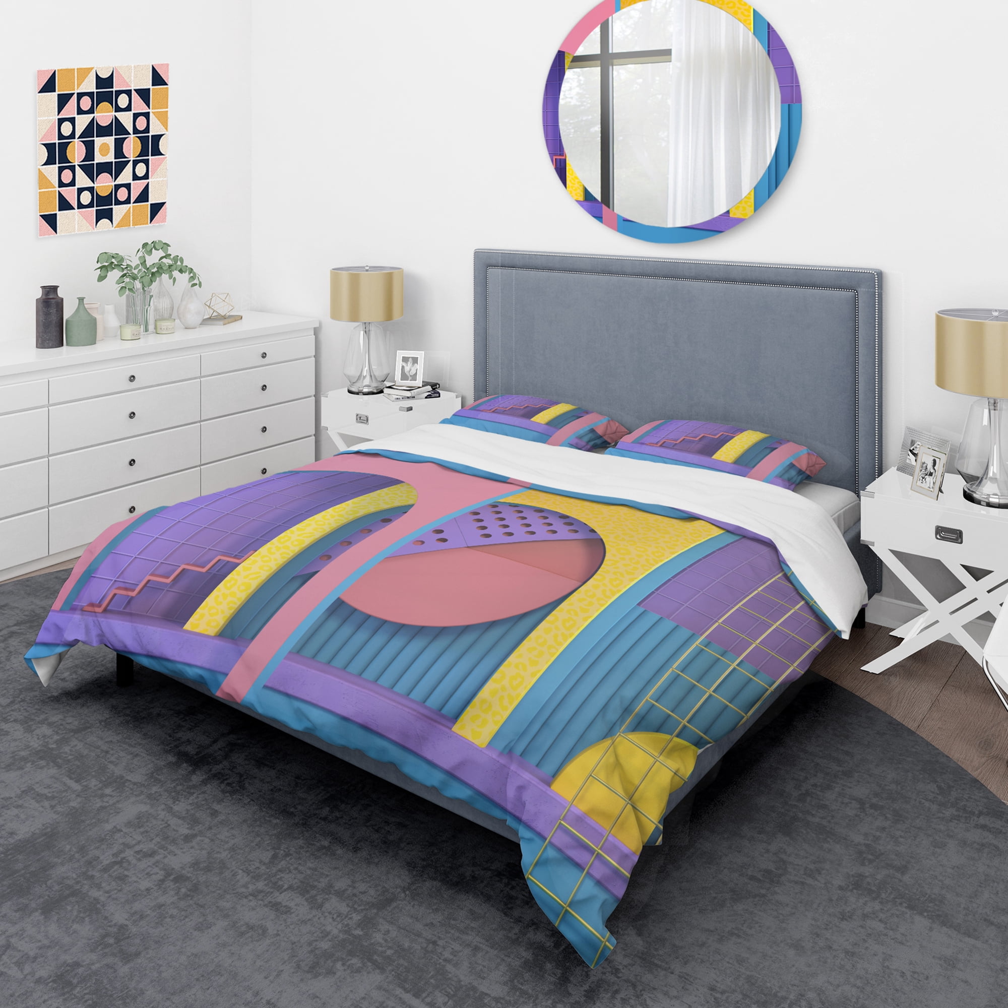 Designart 'Abstract Retro Geometric Architecture' Mid-Century Modern Duvet Cover Set