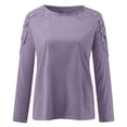 thumbnail image 4 of LEAVINGSUO Long Sleeve Shirts for Women, Fall Womens Tops Fashion Women Casual Round-Neck Lace Hollow Out Long Sleeve Pullover Slimming Blouse T-Shirt Tops Purple XXXL, 4 of 5