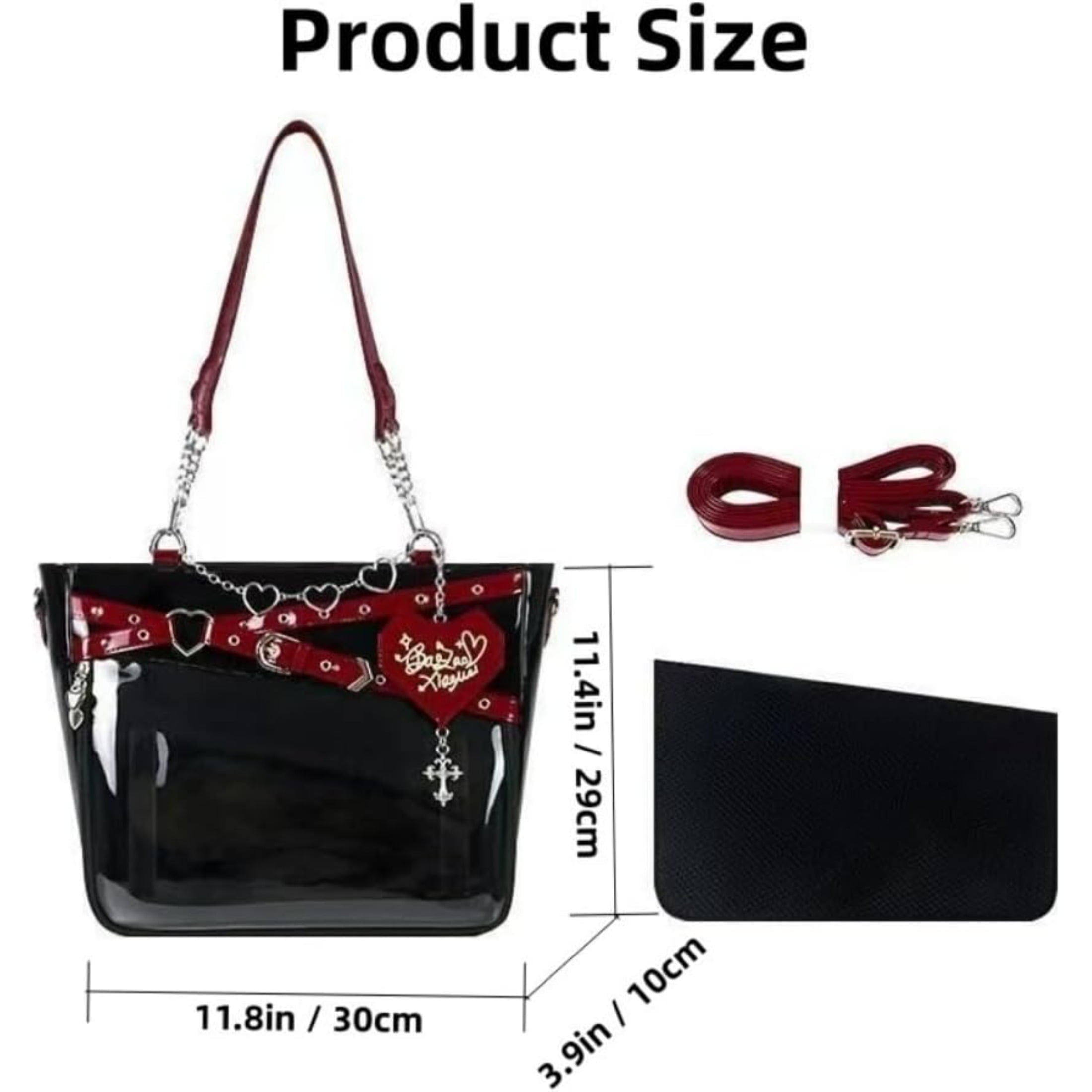 Love-Chains Ita Bag Pins Display Single Shoulder Crossbody Bag PU Leather Big Capacity Handbag Chain Clear Purse with Insert