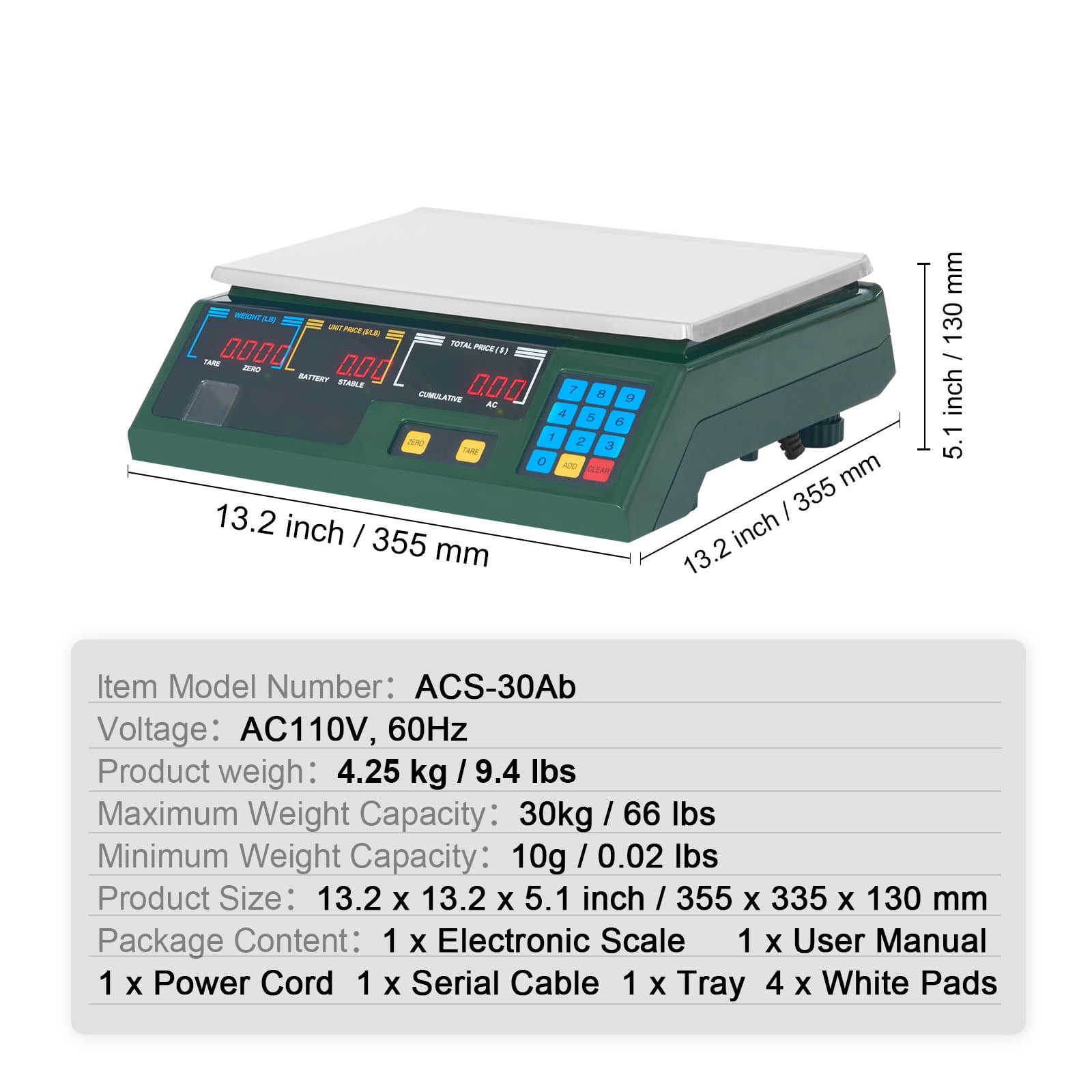 KFFKFF 66Lbs 30KG Electronic Price Computing Scale Commercial Food Meat Weighting