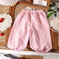 thumbnail image 2 of FRSASU Girl's Summer Gingham Bubble Pants Casual Plaid Elastic Waist Long Bloomers Trousers Lounge Bottoms Sweatpants Pink, 2 of 5