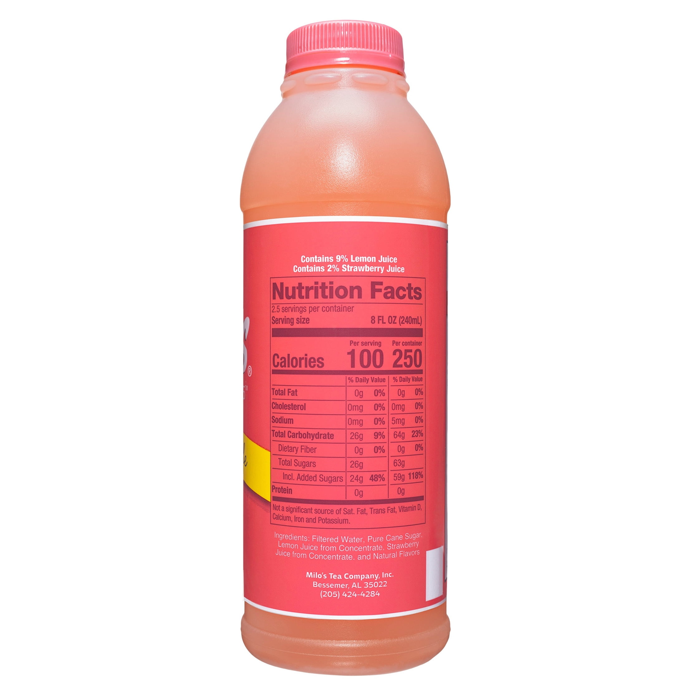 Milo's Strawberry Lemonade, Refrigerated Juice Drink, 20 fl oz Bottle, 100% Natural, No Preservatives, Made Fresh Daily