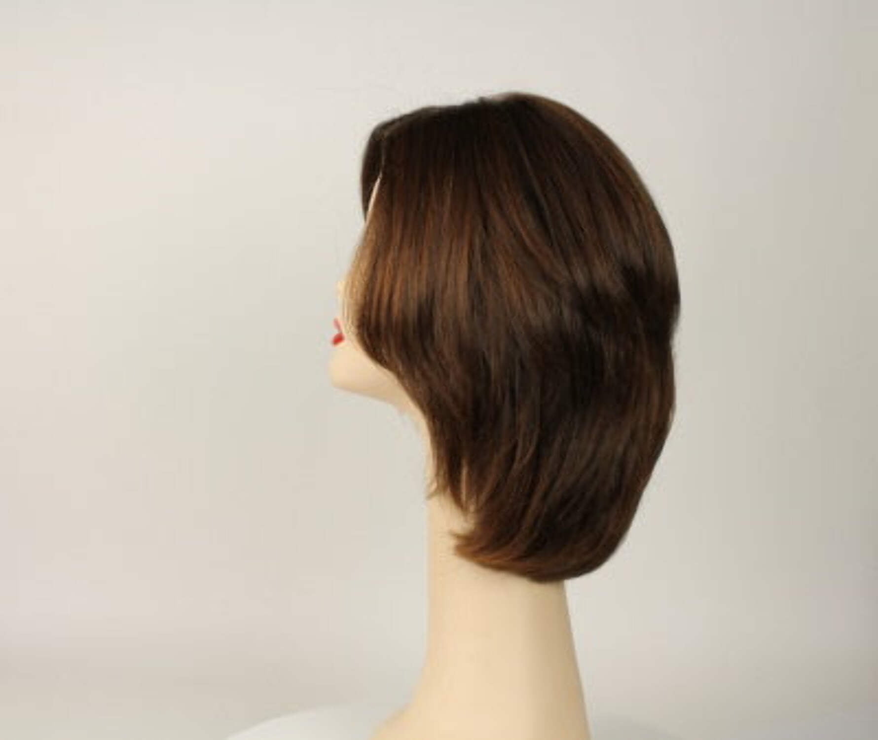 European Human Hair Freeda Wig Regina Brown With Reddish Highlights Multi-Directional Skin Top Size S