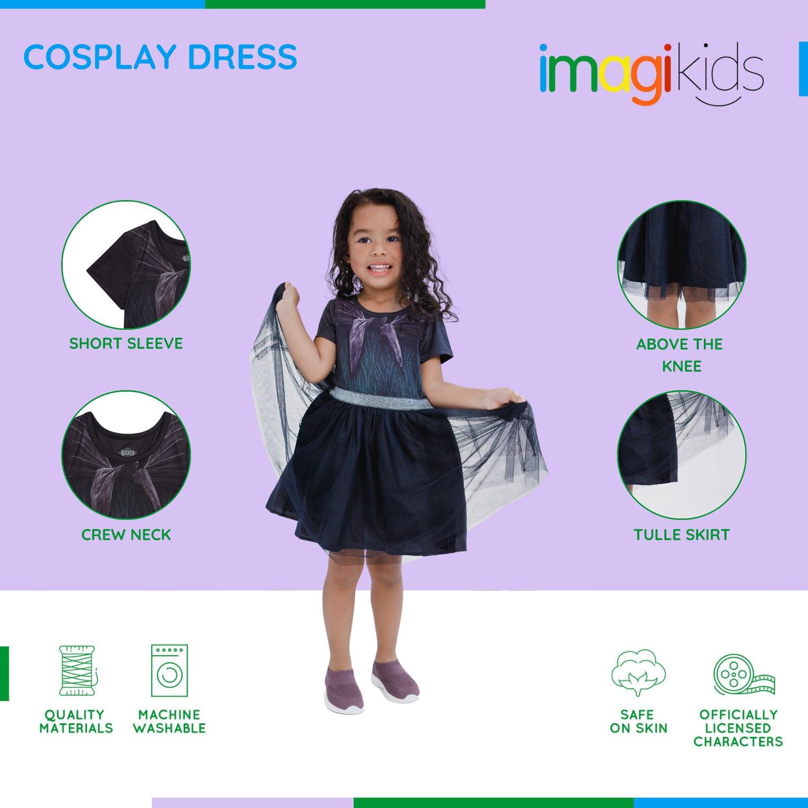 Universal Studios Wicked Elphaba Cosplay Tulle Dress Toddler to Big Kid