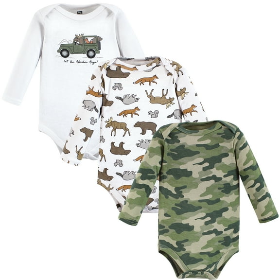 Luvable Friends Hudson Baby Long-Sleeve Bodysuits 3pk, Wildlife Journey, 0-3M