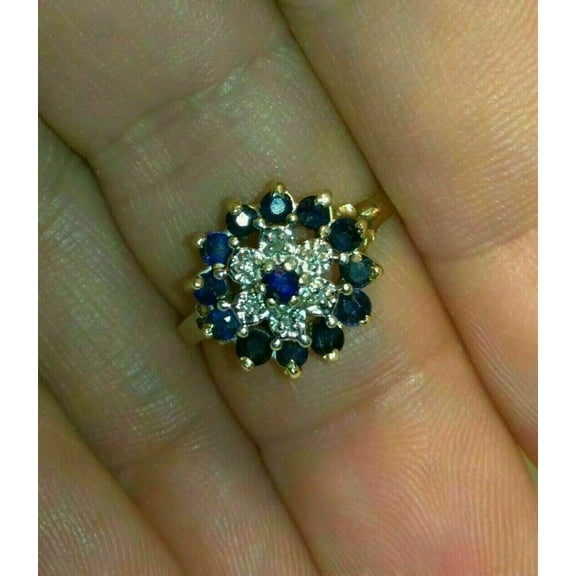 2.10Ct Round Cut Simulated Blue Sapphire Women's Weddings Lovely Cluster Ring 14k Yellow Gold Plated