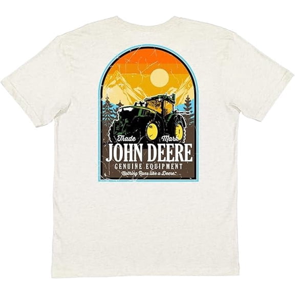 John Deere Men's Tractor Mountain Short Sleeve T-Shirt in Oatmeal