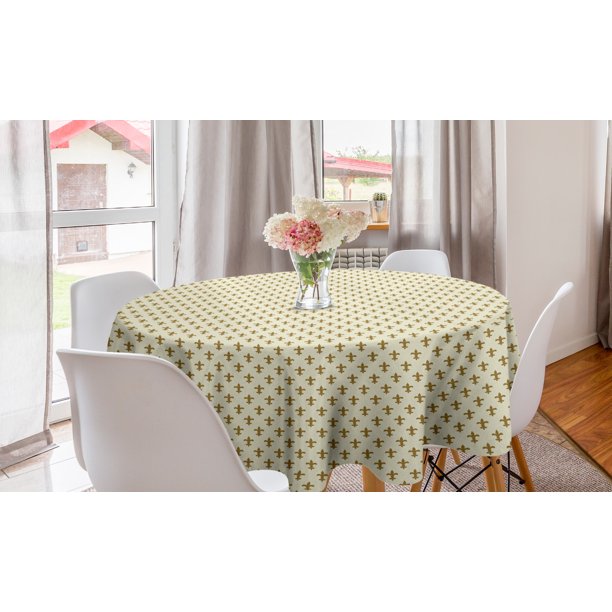 Retro Round Tablecloth Fleur De Lis Flower Of The Lily Design Traditional Repetitive Pattern Circle Table Cloth Cover For Dining Room Kitchen Decor 60 Cream And Yellow By Ambesonne Walmart Com Walmart Com