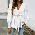 thumbnail image 5 of Lenpel Blouses for Women Ruffle Lantern Long Sleeve Cross Deep V Neck Pleated Tie Front Tunic Tops Dressy Casual Shirts(White,XX-Large), 5 of 6