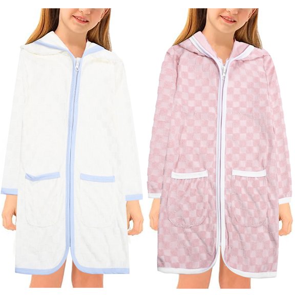 Teen Clothes Girls' Long Sleeve Shirts Unisex Kids Boys Girls Zip Up Hooded Bathrobe, Kimono Beach Swim Towel Cover Up Robe School Clothes For Girls
