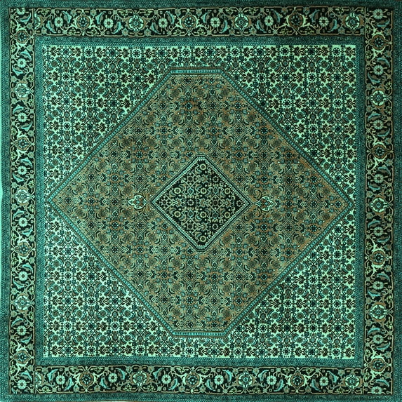 Ahgly Company Machine Washable Indoor Square Persian Turquoise Blue Traditional Area Rugs, 7' Square