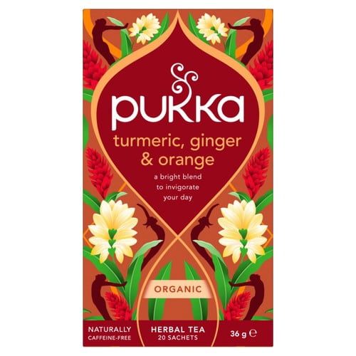 Pukka Turmeric, Ginger & Orange Tea Home-Compostable Herbal Tea Bags 20's, British Import (Pack of 3)