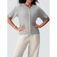 thumbnail image 4 of Gupgi Knitted Crop Cardigan for Women Short Sleeve Button Down Sweater Solid Color Ribbed Tops, 4 of 8