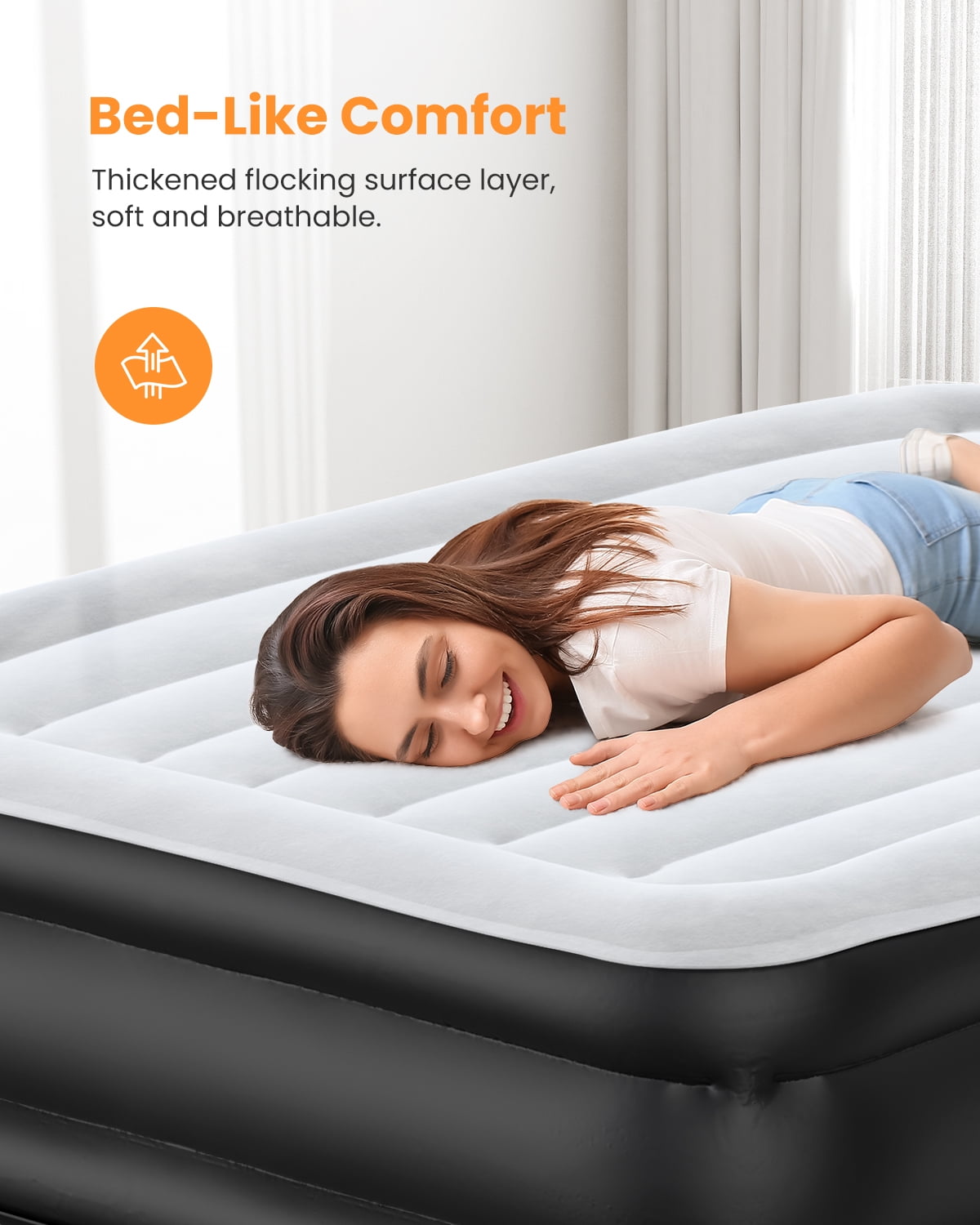 Airefina Full Size Air Mattress with Built-in Pump, Quick Self-Inflation/Deflation in 2.5 Mins, 650lb MAX