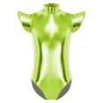 thumbnail image 3 of Hansber Girls Gymnastics Leotard Metallic Shiny Flying Sleeve Mock Neck Dance Bodysuit One Piece Tumbling Outfit Fluorescent Green 8, 3 of 7