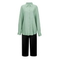 thumbnail image 5 of Soki Ensemble 2 Pcs en Lin pour Femmes Chemise Boutonnée et Pantalon Capri à Cordon Tenues d'Été, 5 of 5