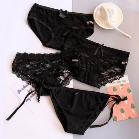 

Women Sexy Lace Nylon Briefs Fashion Comfortable Mid Waist Seamless Panties Black/4Pcs