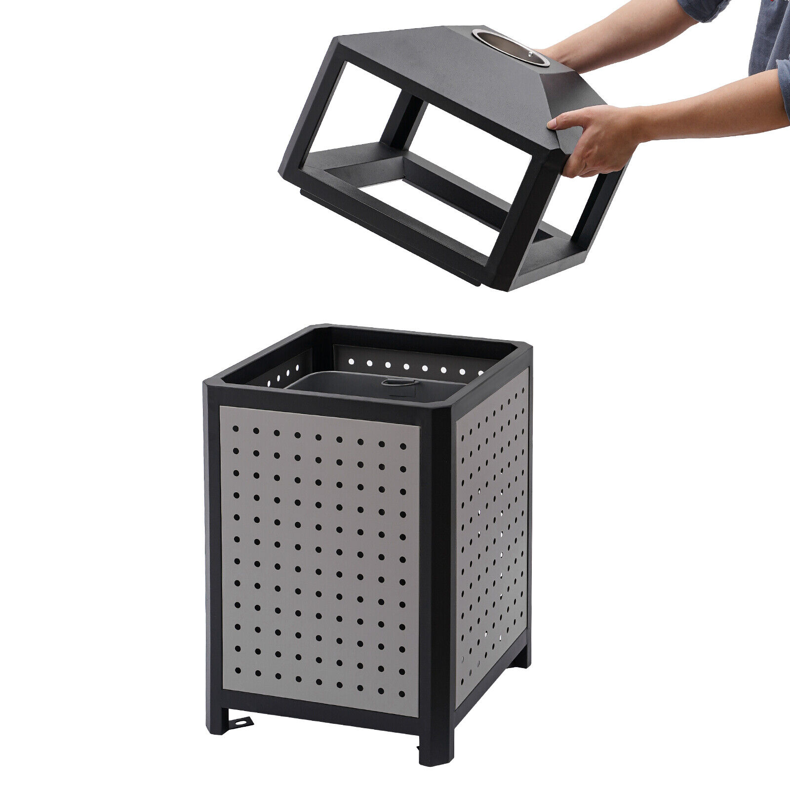 16*33.25inch Grey Commercial Waste Container Outdoor Trash Can Garbage Enclosure Build-in Ashtray