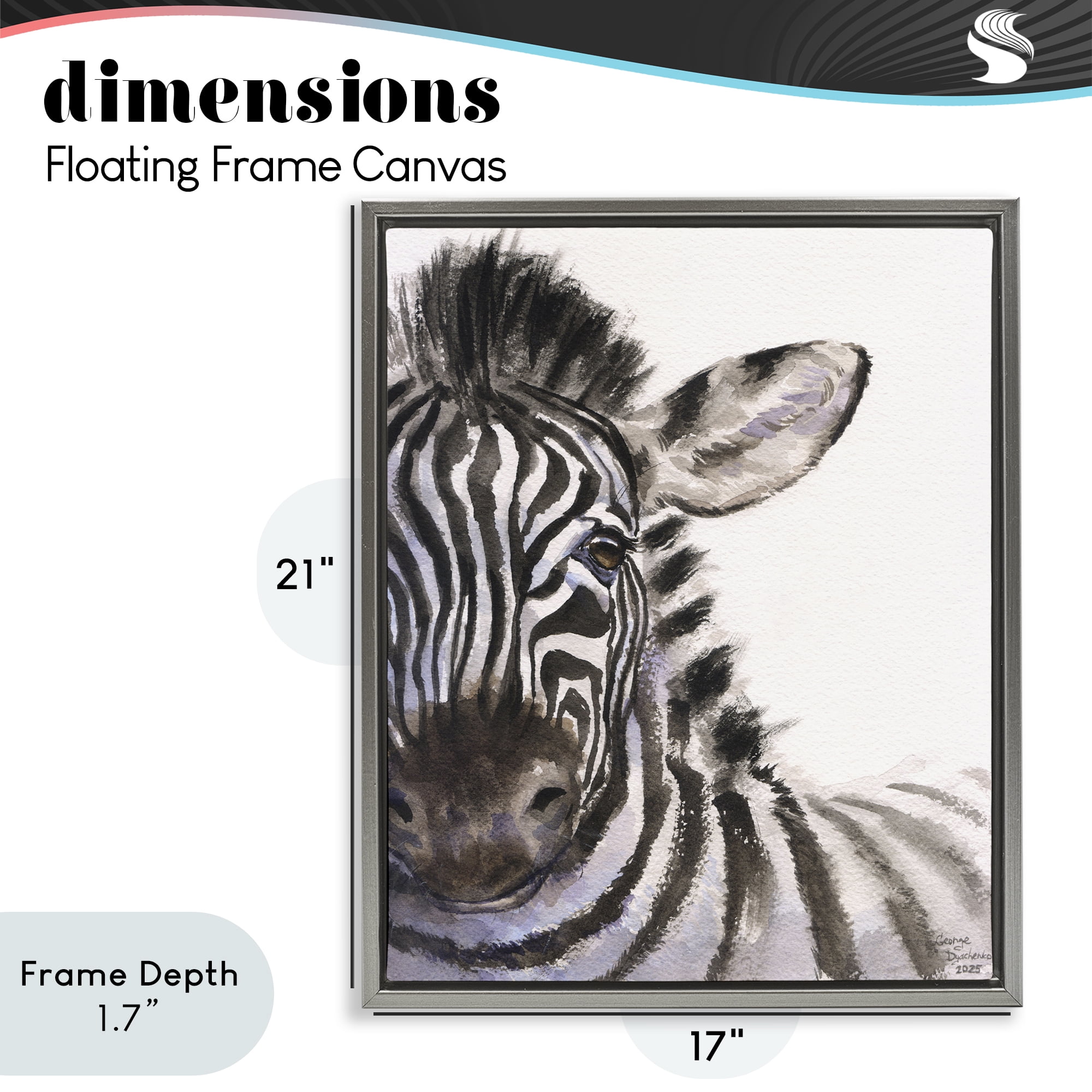 Stupell Industries Zebra Portrait on White Gray Framed Floater Canvas Wall Art, design by George Dyachenko