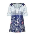 thumbnail image 3 of Blouse à Manches Courtes Imprimée Col en V Ample Blouse Femme Haut d'Été, Bleu Clair, L, 3 of 6