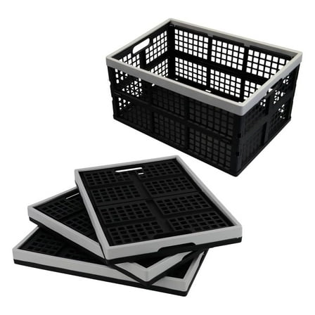 42 L Plastic Collapsible Storage Crate, Folding Milk Crate Storage Bins, 4 Packs