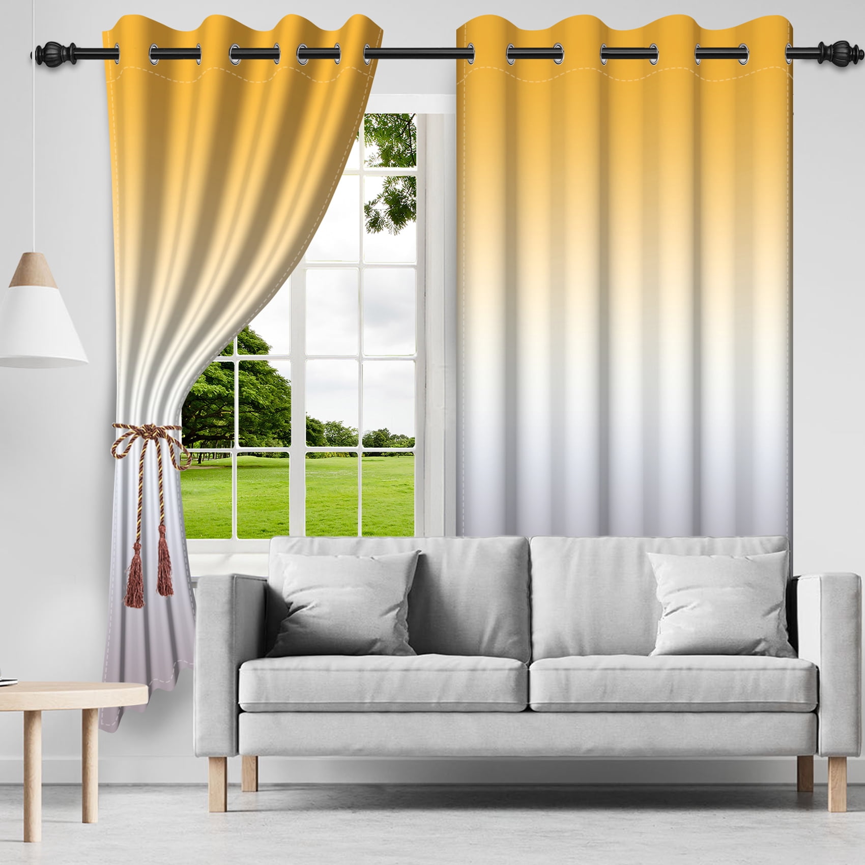 SUNOLIFE Yellow Gradien Blackout Curtains 2 Panels 84 Inch Ombre Darkening Window Curtains for Living Room Bedroom