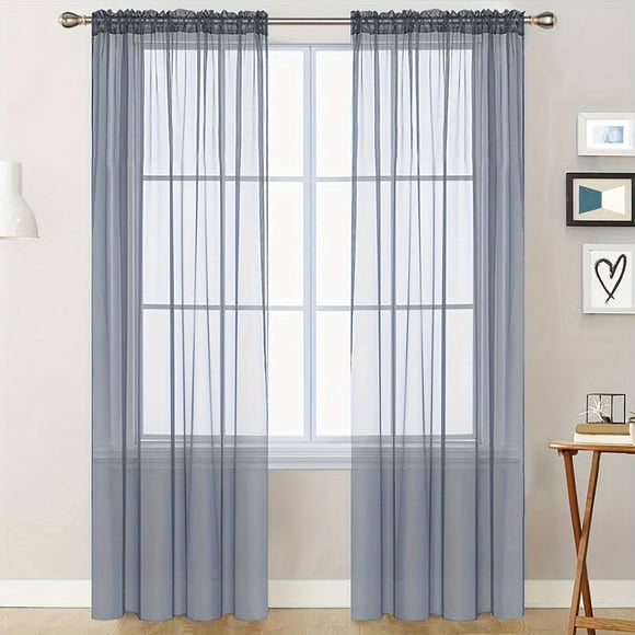 Cortinas de poliéster semiopacas, cortinas de encaje, cortinas largas hasta el suelo, cortinas traslúcidas para dormitorio, cortinas para sala de estar, cortinas de 2 capas con tijeras,
