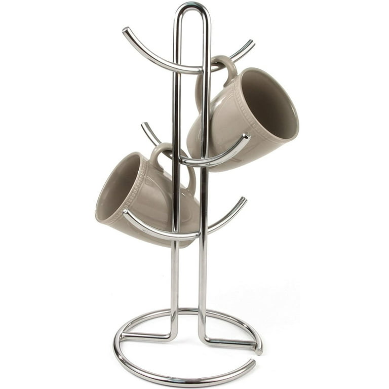 Spectrum Diversified Euro 6 Countertop Mug Tree, Mugs & Tea Cup Storage Rack,  Coffee Counter Bar Accessory & Kitchen Organizer, Satin Nickel