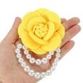thumbnail image 4 of Fabric Camellia Flower Brooch Pearl Pins Bracelet Dual Use for Women Yellow, 4 of 7