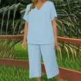 thumbnail image 7 of Women's Plus Size Lounge Set - V Neck Tunic & Capri Pants | Summer Comfy Casual Matching Pajama Two Piece Outfit Solid Color, 7 of 7