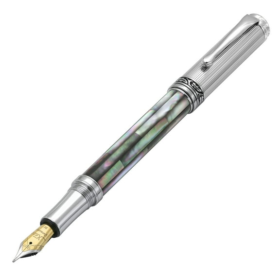 Xezo Xezo Maestro® Black Mother of Pearl Fountain Pen (Medium Nib) - Chrome Plated