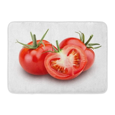 GODPOK Food Agriculture Two Fresh Red Tomato and One Cut in Half with Green Leaves White Clipping Path Color Rug Doormat Bath Mat 23.6x15.7 (Best Way To Store Cut Tomatoes)