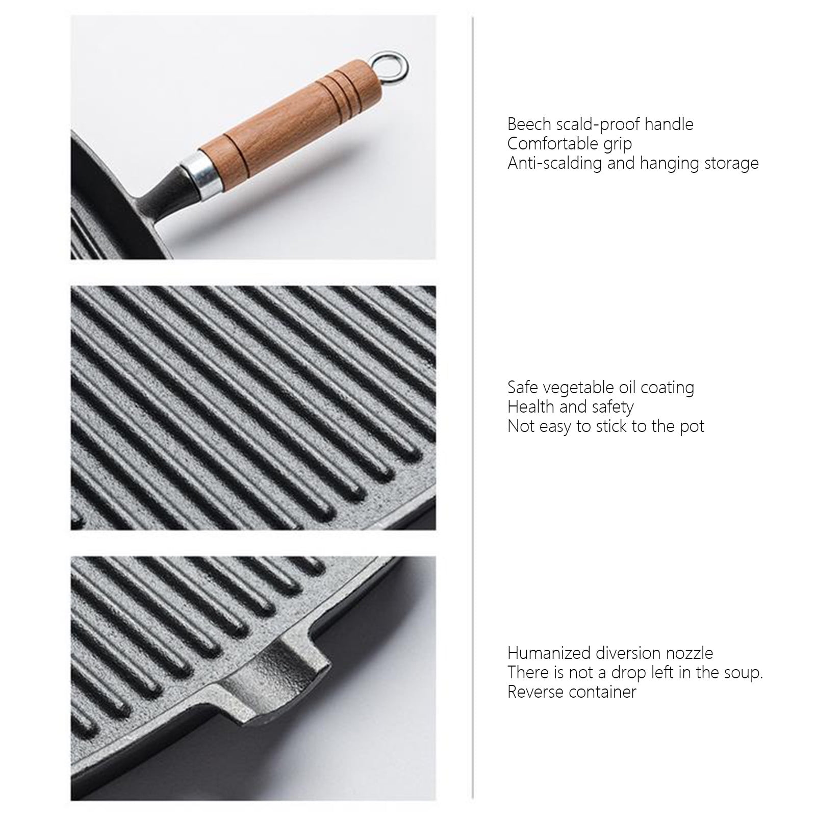 Eolstice Premium Iron Steak Frying Pan, Coated Non-Stick Surface Household Cookware, Striped Design Grill Pan For Perfect Searing Cooking Stove Top Use