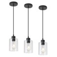 thumbnail image 1 of KLSS Modern Black Farmhouse Clear Glass Cylinder Pendant Light Fixture,Mini Pendant Lighting for Kitchen Island Decor - 4.75 Inch Shade, 2-58 Inch Co, 1 of 8
