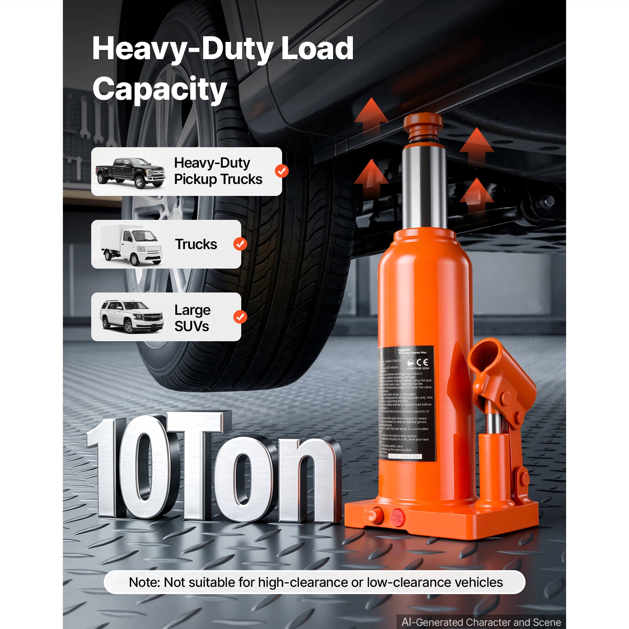 KFFKFF Hydraulic Bottle Jack 10 Ton (22046.2 lbs) 9.06"-17.32" Lifting Range, Suitable for Heavy-Duty Vehicles, SUVs,Auto Repairs,and House Lifting,Durable Multi-Directional Jack with Extended Handle