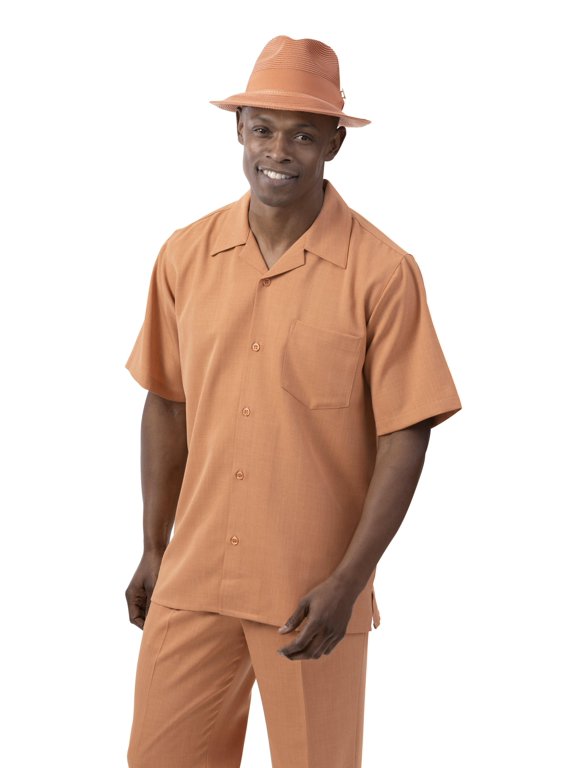 Men's 2 Piece Short Sleeve Walking Suit Solid in Apricot - 696