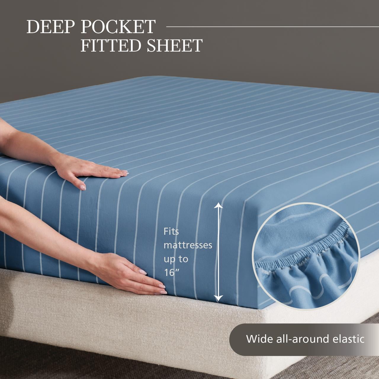 Mainstays 100% Cotton 4-Piece 220 Thread Count Blue and White Stripe 100% Peached Cotton Dreamy Soft Bed Sheet Set, Queen