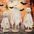 thumbnail image 6 of Wooden Ghost Halloween Decorations Indoor, Set of 3 Sizes Rustic Shelf Sitters with Fabric Ghost Figures, Halloween Table Home Decor for Tiered Tray, Mantel, Halloween Party Supplies, 6 of 12