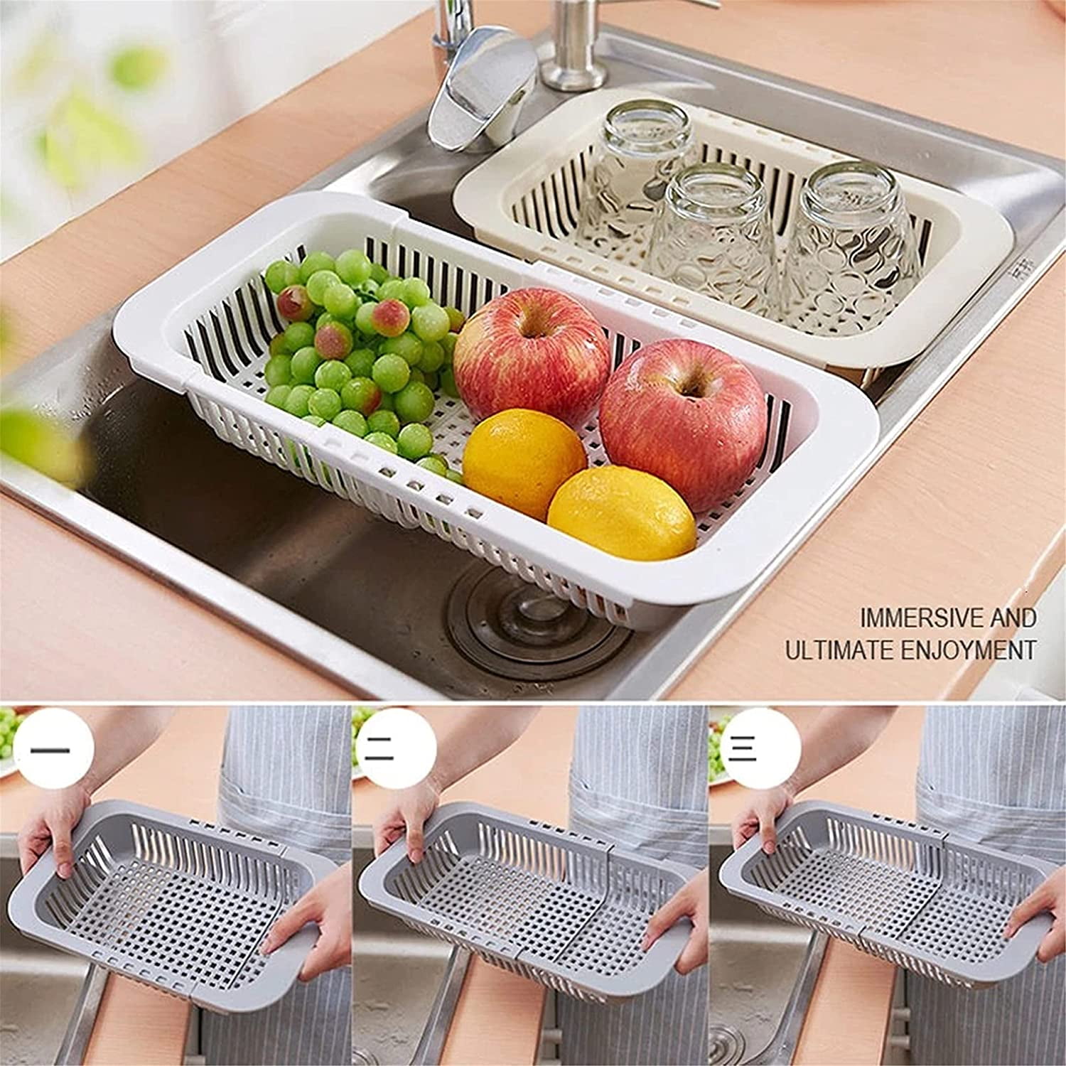 Kitchen Sink Rack Retractable Sink Drain Basket Rack Pull Retractable Storage Rack Bowls vegetablesdrying Rack Drain Basket with Adjustable Length Expandable Storage White Walmart