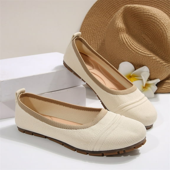 XIMIN Women's Knit Flat Ballet Wide Toe Box Shoes Round Toe Slip on Women Flats for Dressy Casual Wedding Comfort Soft Model Walking Work Office Work Shoes