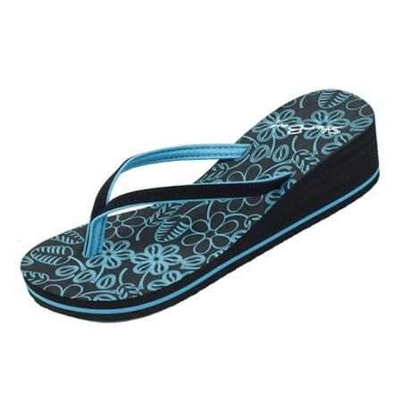 

StarBay Women s Floral Print Wedge Flip Flop with Cotton Thong in Blue