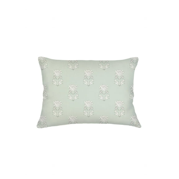 Mint Green Block Print Linen Pillow 14x20 Down Alternative